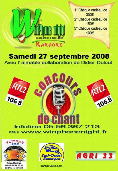 prochain concours de chant : 27 septembre 2008